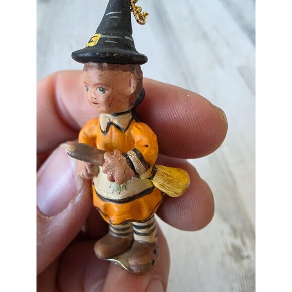 Dept 56 polliwoggs witch mini ornament Halloween shabby chic Thanksgiving broom - Picture 5 of 7